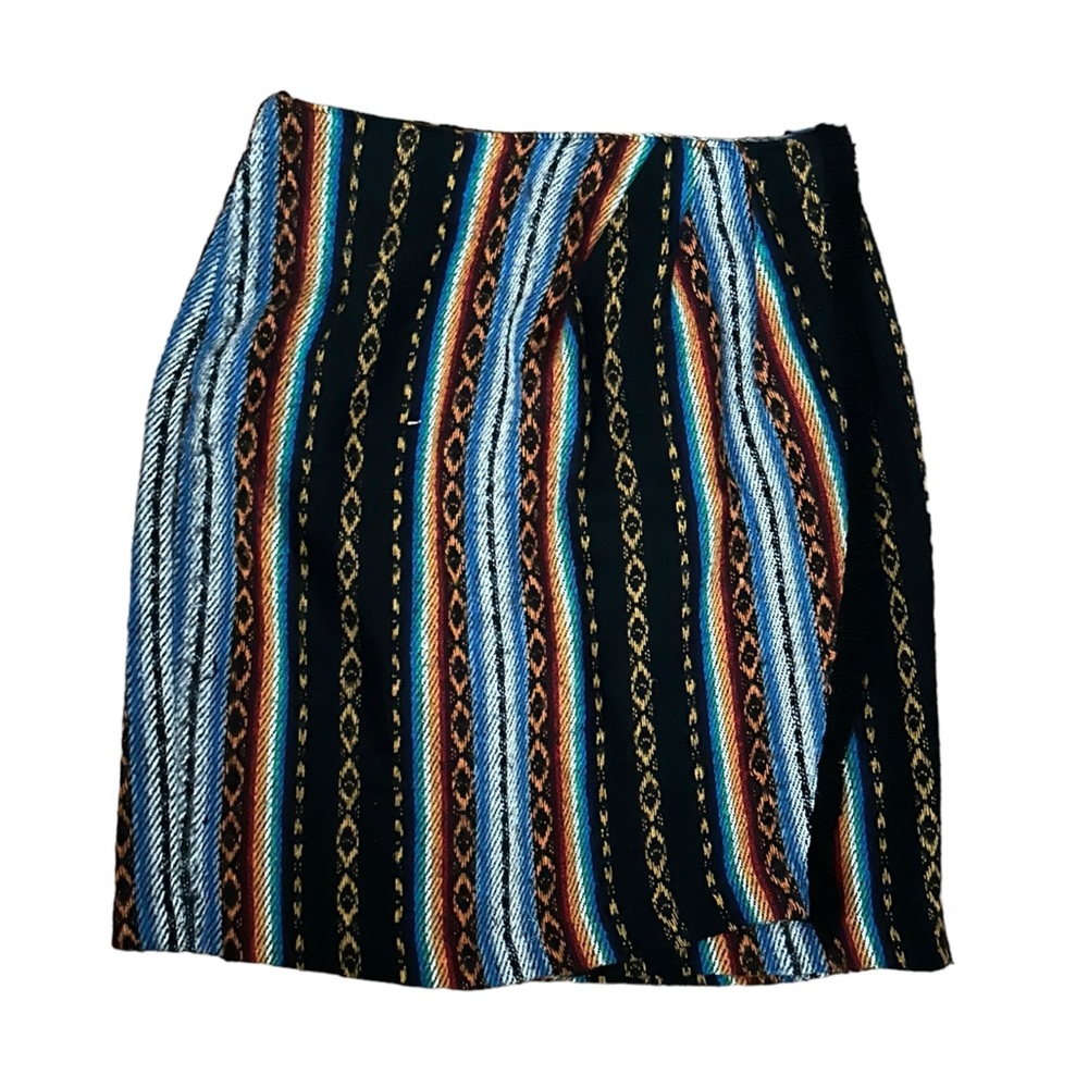 VTG 90s Style NY Southwestern Blanket Wrap Mini Skirt Fringe Woven Boho Size 4